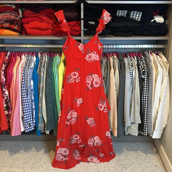 Speechless red and pink floral print v neck hi low maxi dress size S NWT - Picture 3 of 3